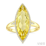 22X8 MM Marquise Shape Lemon Quartz and 1/5 Ctw Round Cut Diamond Semi-Precious Ring in 14K Yellow Gold