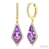 14X7 MM Kite Shape Amethyst and 1/3 Ctw Round Cut Diamond Semi-Precious Earrings in 14K Yellow Gold