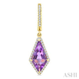 14X7 MM Kite Shape Amethyst and 1/3 Ctw Round Cut Diamond Semi-Precious Earrings in 14K Yellow Gold