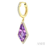 14X7 MM Kite Shape Amethyst and 1/3 Ctw Round Cut Diamond Semi-Precious Earrings in 14K Yellow Gold