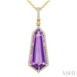 22X9 MM Shield Shape Amethyst and 1/4 Ctw Round Cut Diamond Semi-Precious Pendant With Chain in 14K Yellow Gold