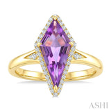16X7 MM Kite Shape Amethyst and 1/6 Ctw Round Cut Diamond Semi-Precious Ring in 10K Yellow Gold