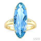 22X8 MM Oval Shape Blue Topaz and 1/50 Ctw Round Cut Diamond Semi-Precious Ring in 14K Yellow Gold