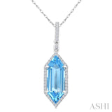 16X6 MM Hexagon Shape Blue Topaz and 1/5 Ctw Round Cut Diamond Semi-Precious Pendant With Chain in 10K White Gold