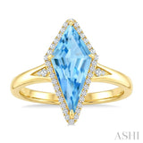 16X7 MM Kite Shape Blue Topaz and 1/6 Ctw Round Cut Diamond Semi-Precious Ring in 10K Yellow Gold