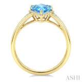 16X7 MM Kite Shape Blue Topaz and 1/6 Ctw Round Cut Diamond Semi-Precious Ring in 10K Yellow Gold