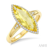 16X7 MM Marquise Shape Lemon Quartz and 1/6 Ctw Round Cut Diamond Semi-Precious Ring in 10K Yellow Gold