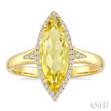 16X7 MM Marquise Shape Lemon Quartz and 1/6 Ctw Round Cut Diamond Semi-Precious Ring in 10K Yellow Gold