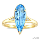 16X6 MM Pear Shape Blue Topaz and 1/50 Ctw Round Cut Diamond Semi-Precious Ring in 10K Yellow Gold