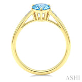 16X6 MM Pear Shape Blue Topaz and 1/50 Ctw Round Cut Diamond Semi-Precious Ring in 10K Yellow Gold