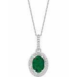 Sterling Silver Lab-Grown Emerald & .01 CTW Natural Diamond 18