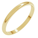 14K Yellow Gold 2 mm Lightweight Half Round Band Size 3