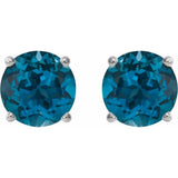 14K White Gold 8 mm Natural London Blue Topaz Earrings